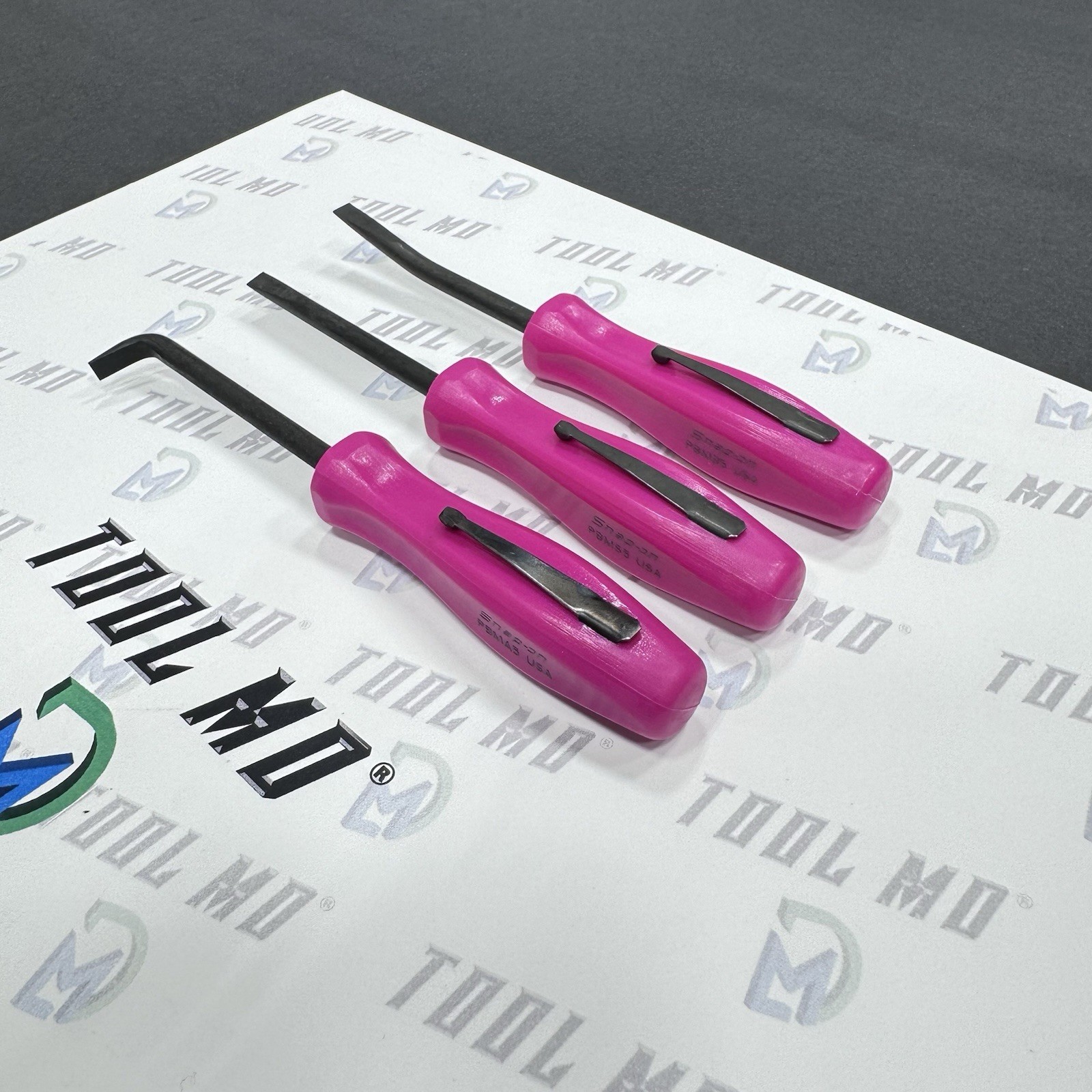 Snap-on Tools NEW 3pc ELECTRIC PINK 5″ Straight Bent & 90 Degree Pocket Prybar