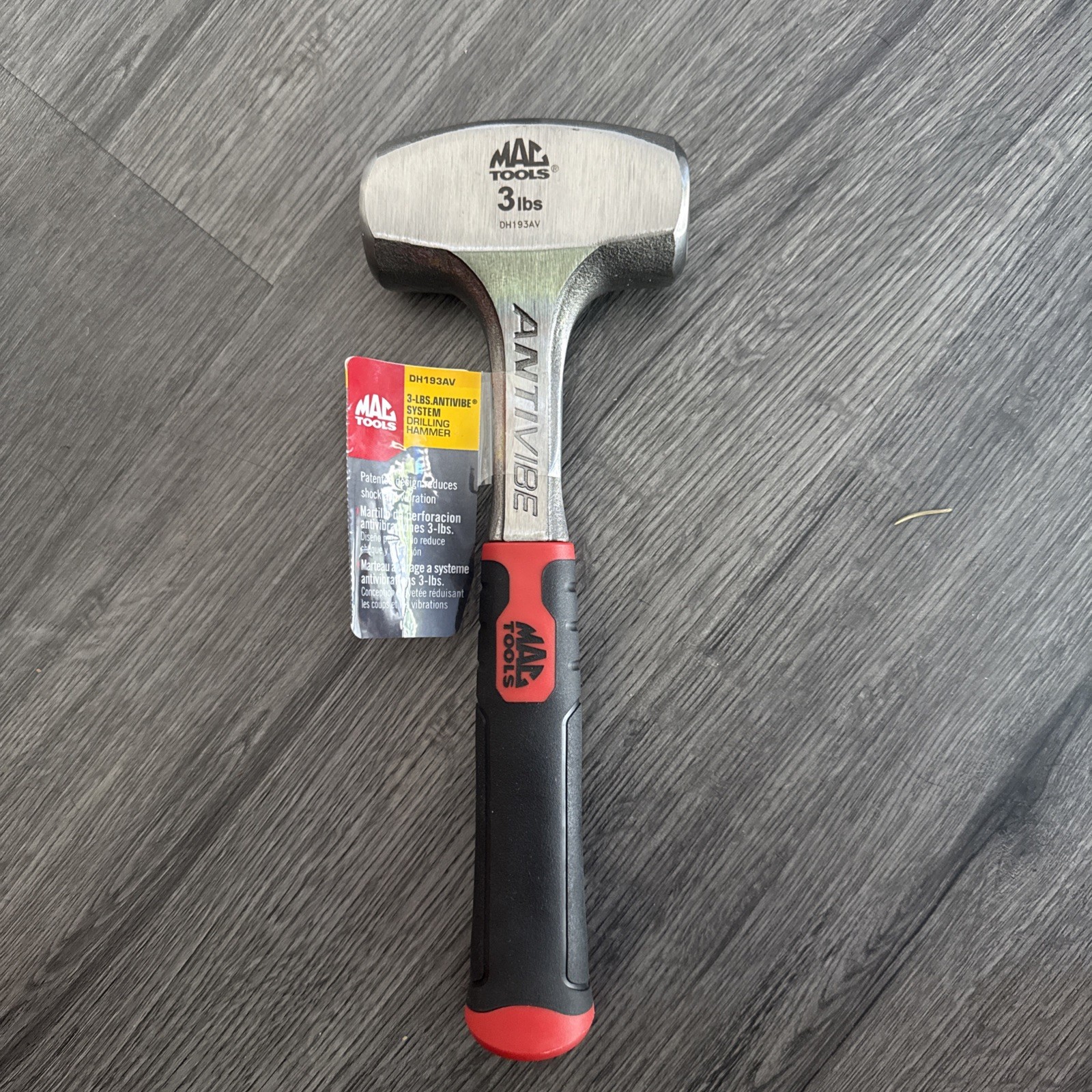 Brand New MAC Tools DH193AV. 3 lb. Soft Grip Anti-Vibe Drilling Hammer Red