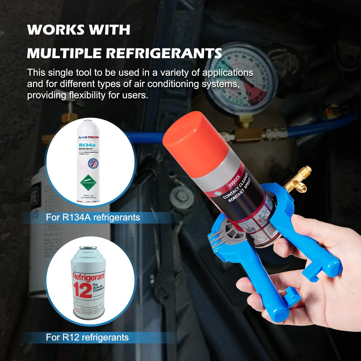 For R12 R134A Side Can Tap 10102 AC Refrigerant Manifold Systems, Oils, Additive