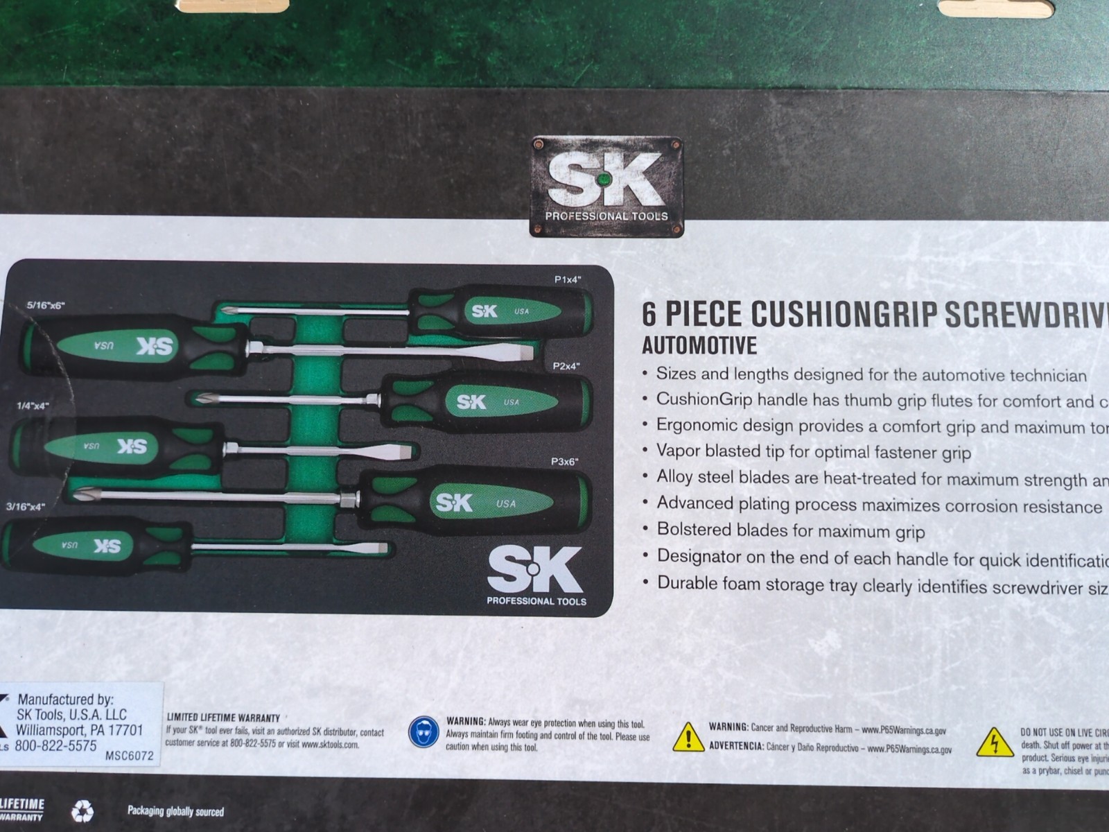 SK Professional Tools 6 Piece Cushion Grip Screwdriver Set Automotive LIFETIME W