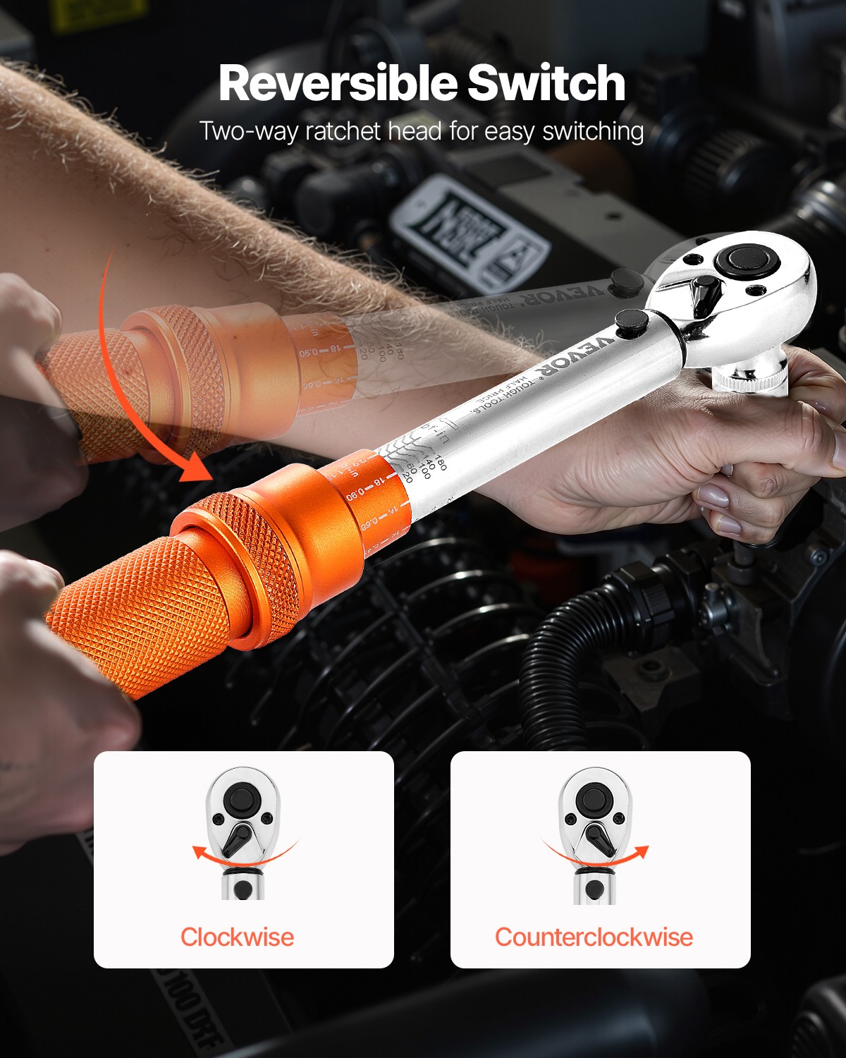 VEVOR Click Torque Wrench Set 1/4 Inch Drive 20-200lbf-in /2.3-22.6N.m 72-Tooth