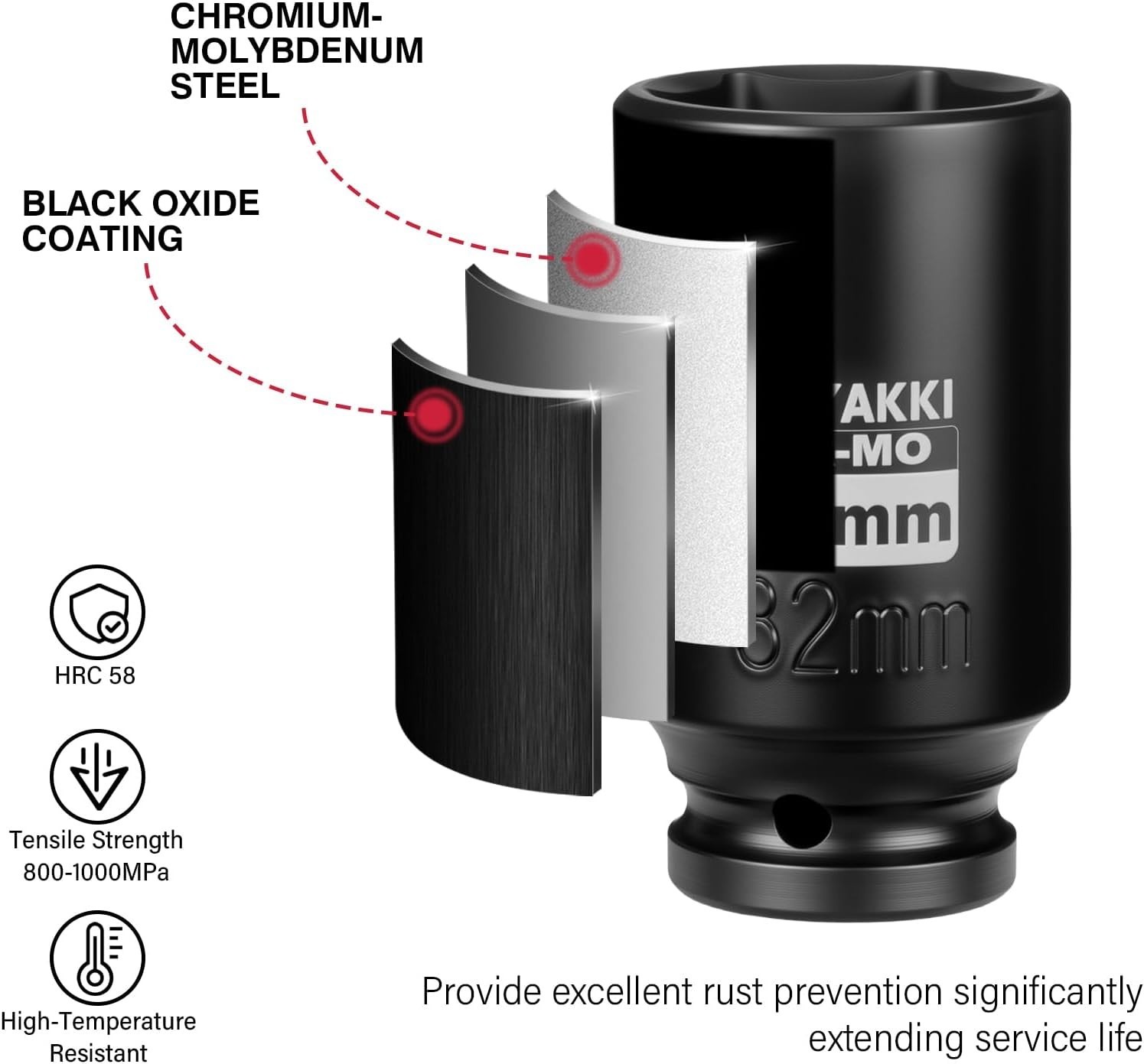 Pro Quality 1/2″ Drive 32mm 6PT Deep Impact Socket – Corrosion-Resistant CR-MO