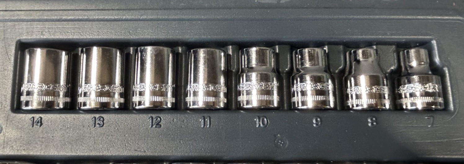 16 Crescent 12 Point Sockets 3/8” Drive – Metric & SAE ( ORGANIZER NOT INCLUDED)