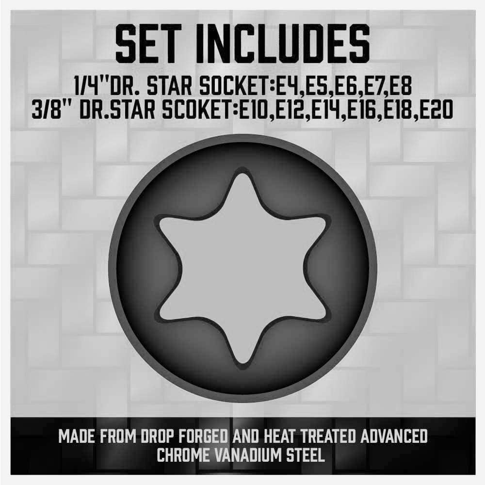 Robust E-Torx Socket Set (11 Pieces) – Essential for Mechanics & DIY Enthusiasts