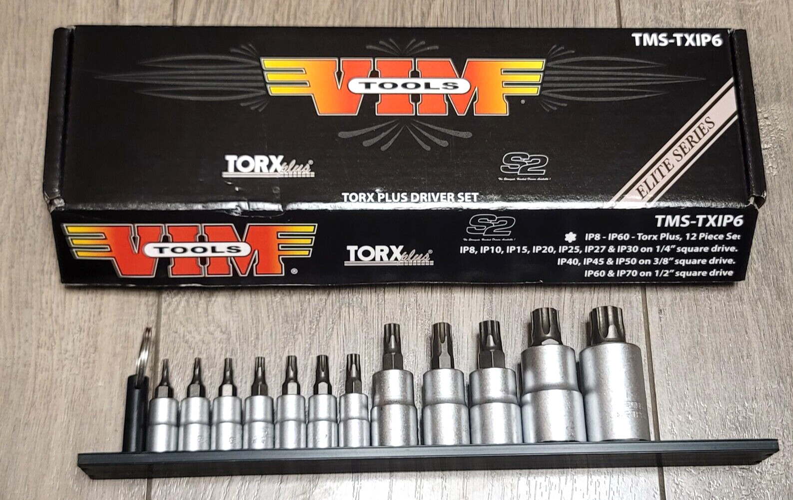 VIM 12pc Torx Plus S2 Bit Socket Set IP8 to IP60 w/ Magnetic Rail #TMS-TXIP6