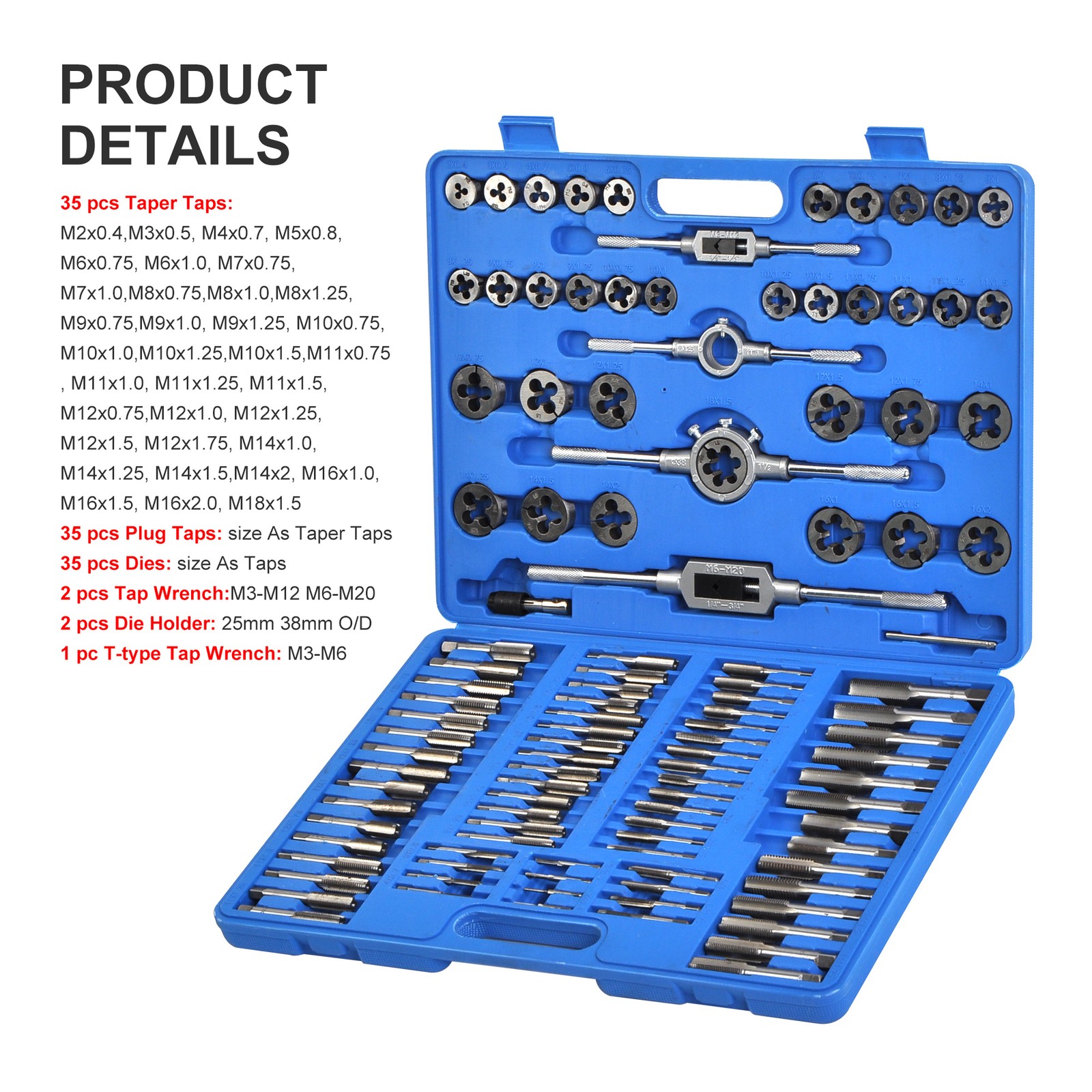 Metric 110pc Combination Tap and Die Screw Extractor Remove Set Alloy Steel Set