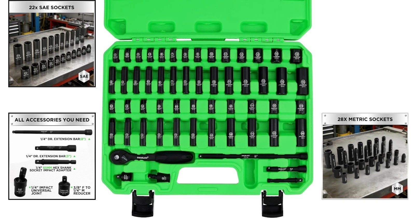 56-Piece Comprehensive 1/4″ Drive Socket Set in Professional Quality Cr-V Steel
