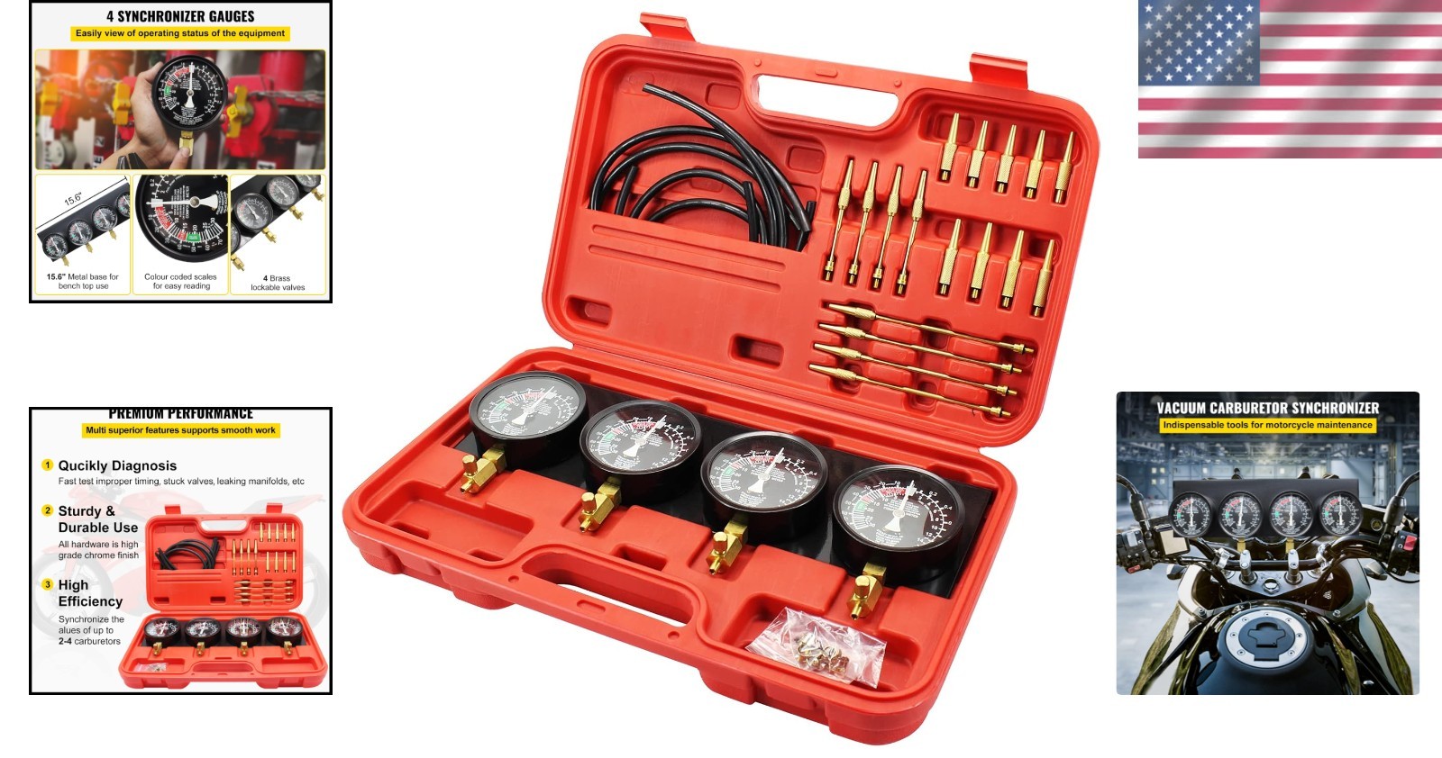 Pro Carb Sync Tool Kit 4 Gauges Vacuum Carburetor Adjuster Corrosion-Resistant