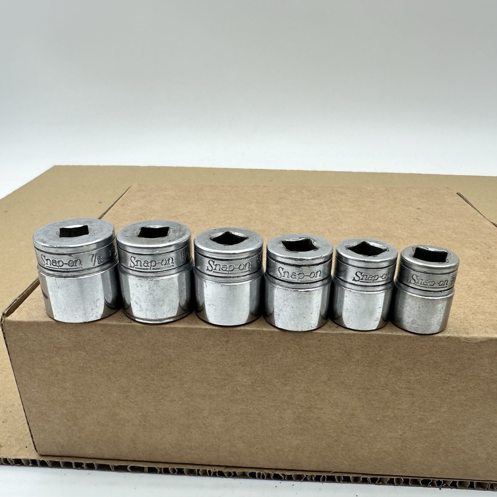 Snap-on 3/8” Dr 6pt SAE 6 Pc Socket Set Vintage USA 9/16-7/8” FS181-FS281