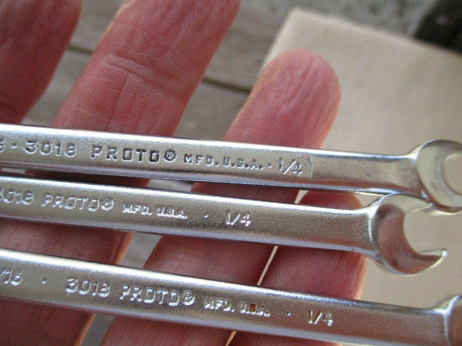 SET of (3)-NOS-«PROTO»#3018 5/16″x1/4″SAE-OPEN END WRENCH-USA-NEW OLD STOCK