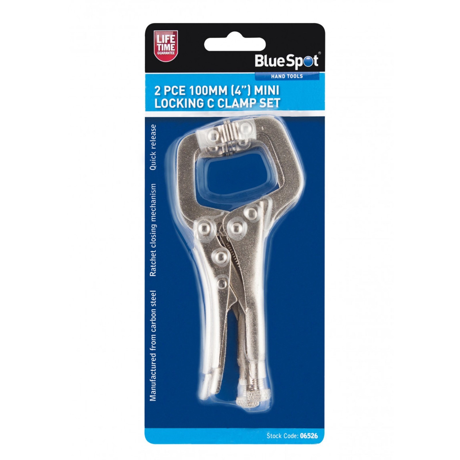 Blue Spot 6526 Mini Locking C Clamp, Silver, Set Of 2 Piece – Blue 4 Inch Mole
