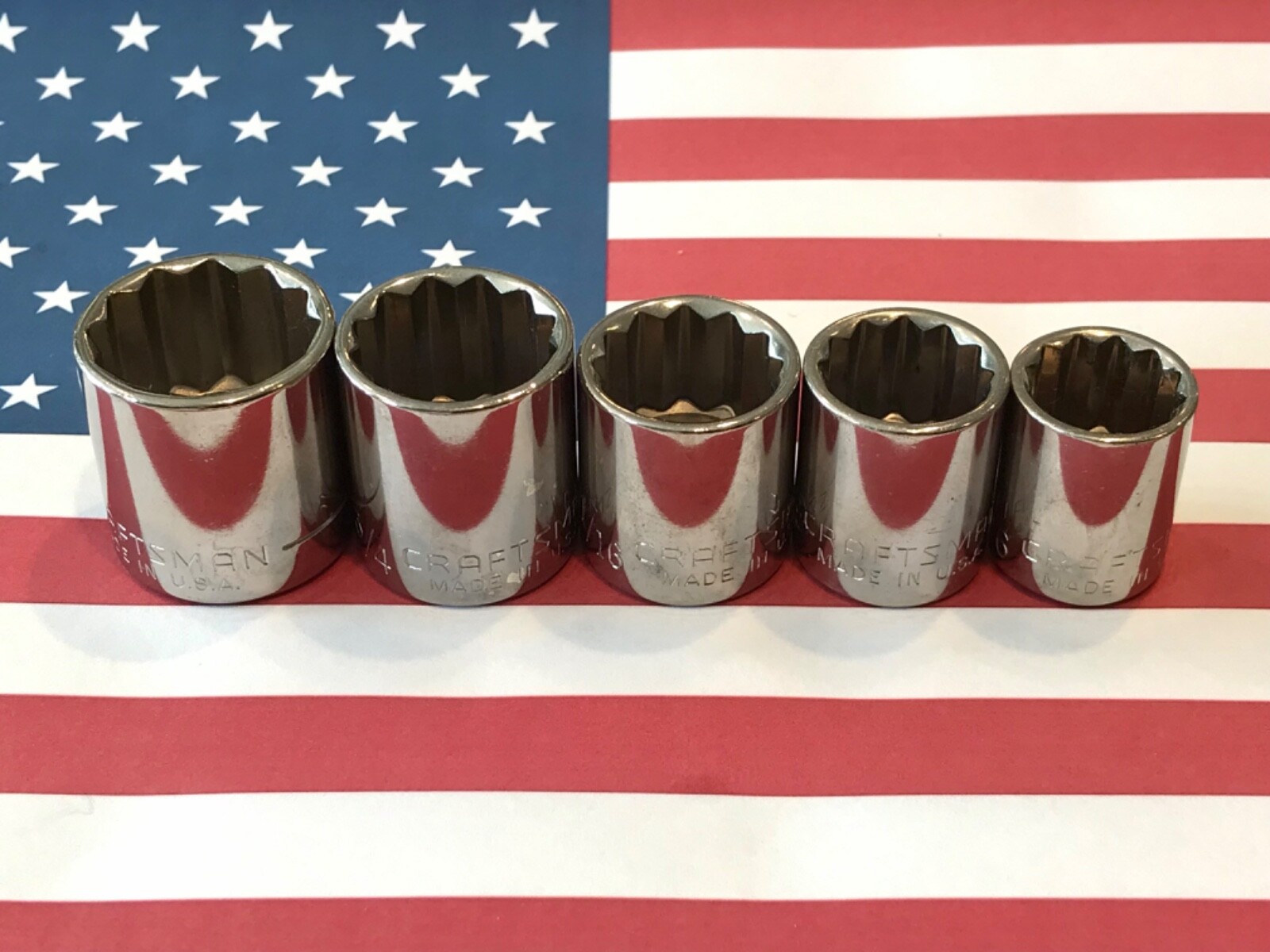 Vintage NOS Craftsman SAE, 3/8 Drive, 12 Pt, Inverted G, 5-Piece Socket Set USA