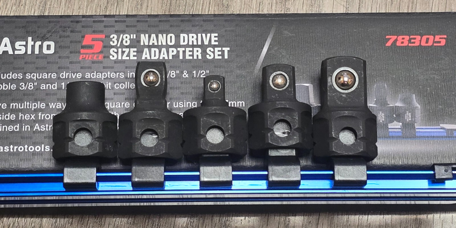 Astro Tools 5pc Nano Dual Drive (3/8″ & 17mm) Socket Adapter Set w/Rail #78305