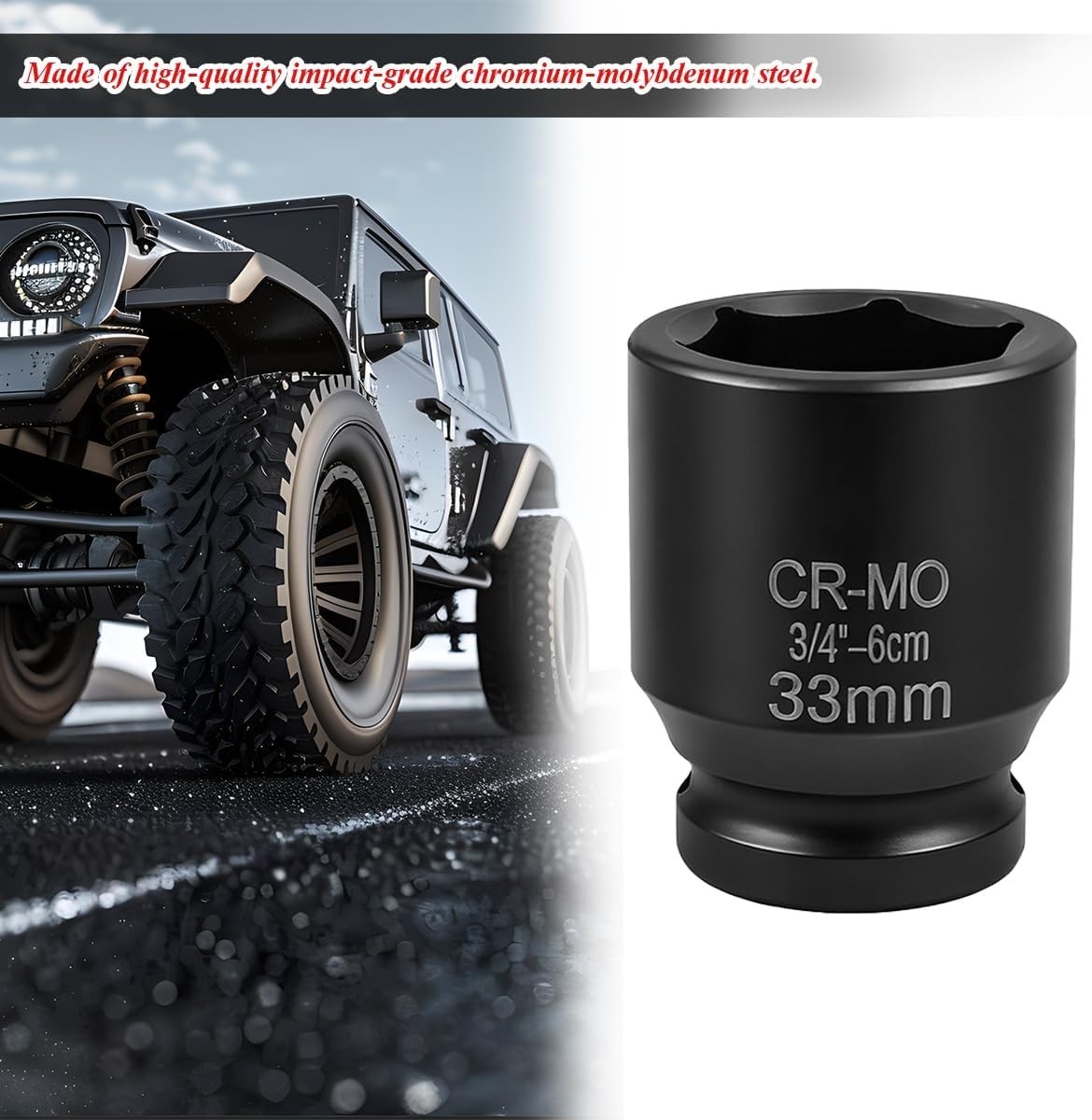 6-Point 3/4-Inch Drive Deep Impact Socket 33mm Metric Vehicle Axle Nut Cr-Mo