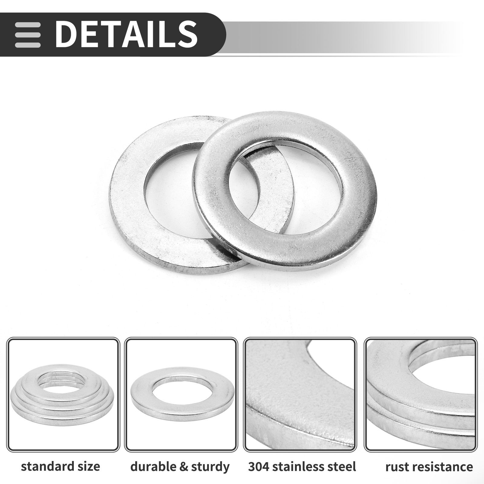 Flat washer 23x39x3mm, stainless steel, silver, 10pcs, for universal cars