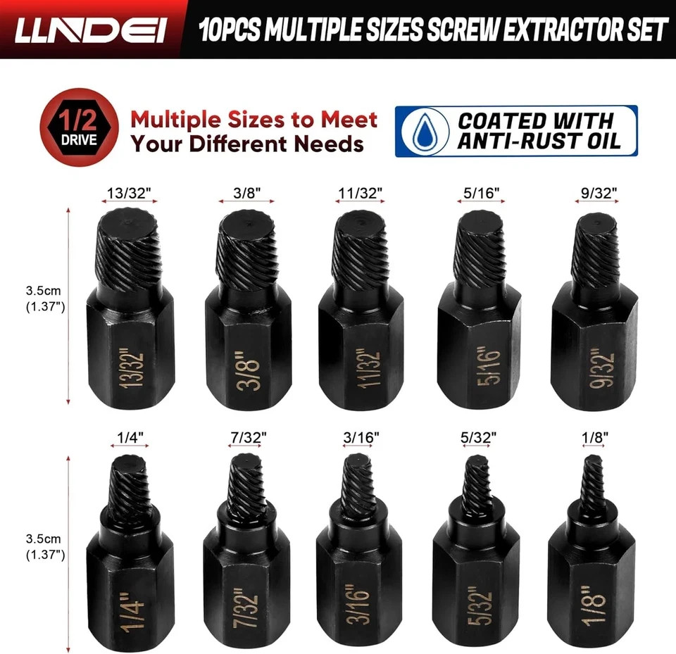 LLNDEI Screw Extractor Set, Hex Head Easy Out Set -10pcs