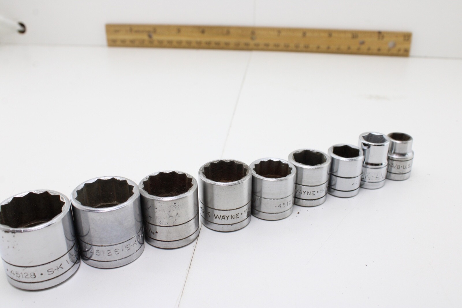 S-K Tools 45128-45112 7/8″-3/8″ 3/8″ Drive 9 Piece 12/6 Point Sockets Set USA
