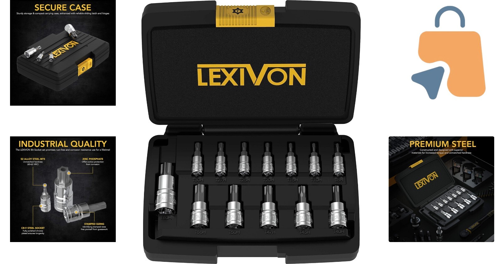 S2 Alloy Tamper-Proof Torx Bit Socket Set, 13-PC | T8-T60 Standards Compliant