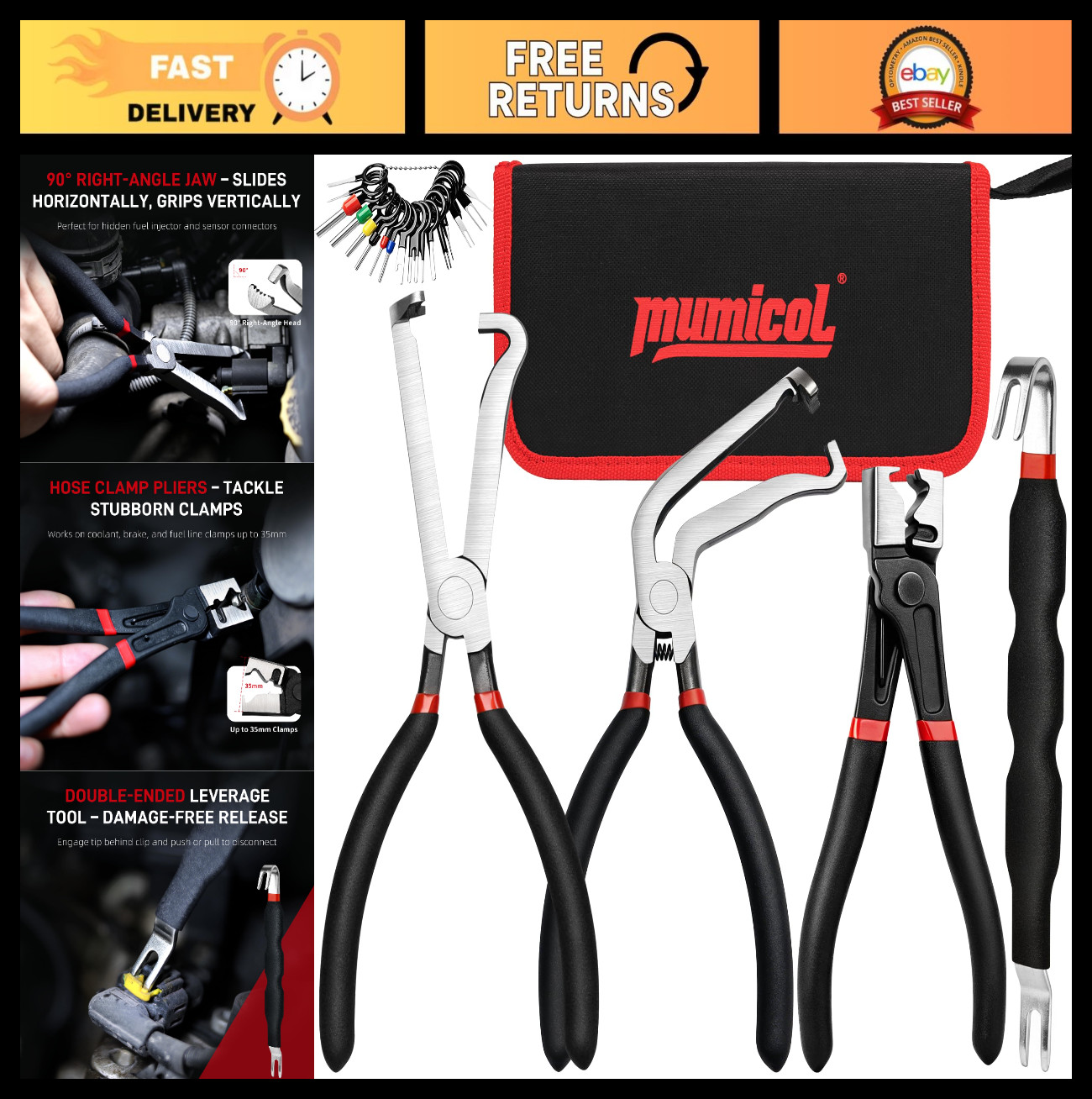 5-in-1 Automotive Electrical Disconnect Pliers Kit – Wire Connector Removal Tool