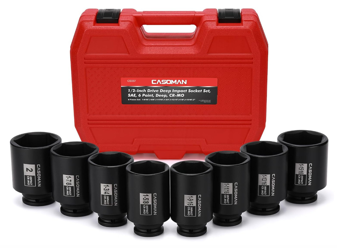 1/2″ Deep Impact Socket Set-SAE, 1-9/16″ to 2″, 6-Point, Spindle Axle Nut Socket