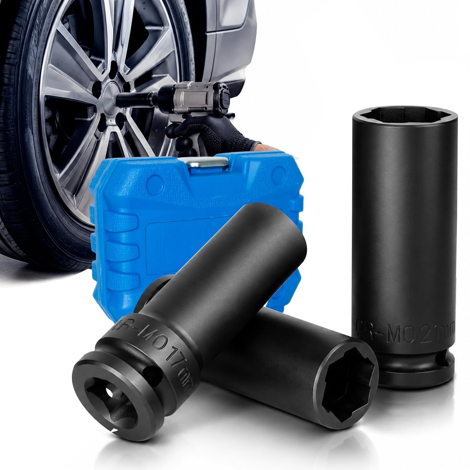 1/2″ Drive Impact Socket Set – 17mm, 19mm, 21mm Deep Hexagon Sockets, CR-MO Stee