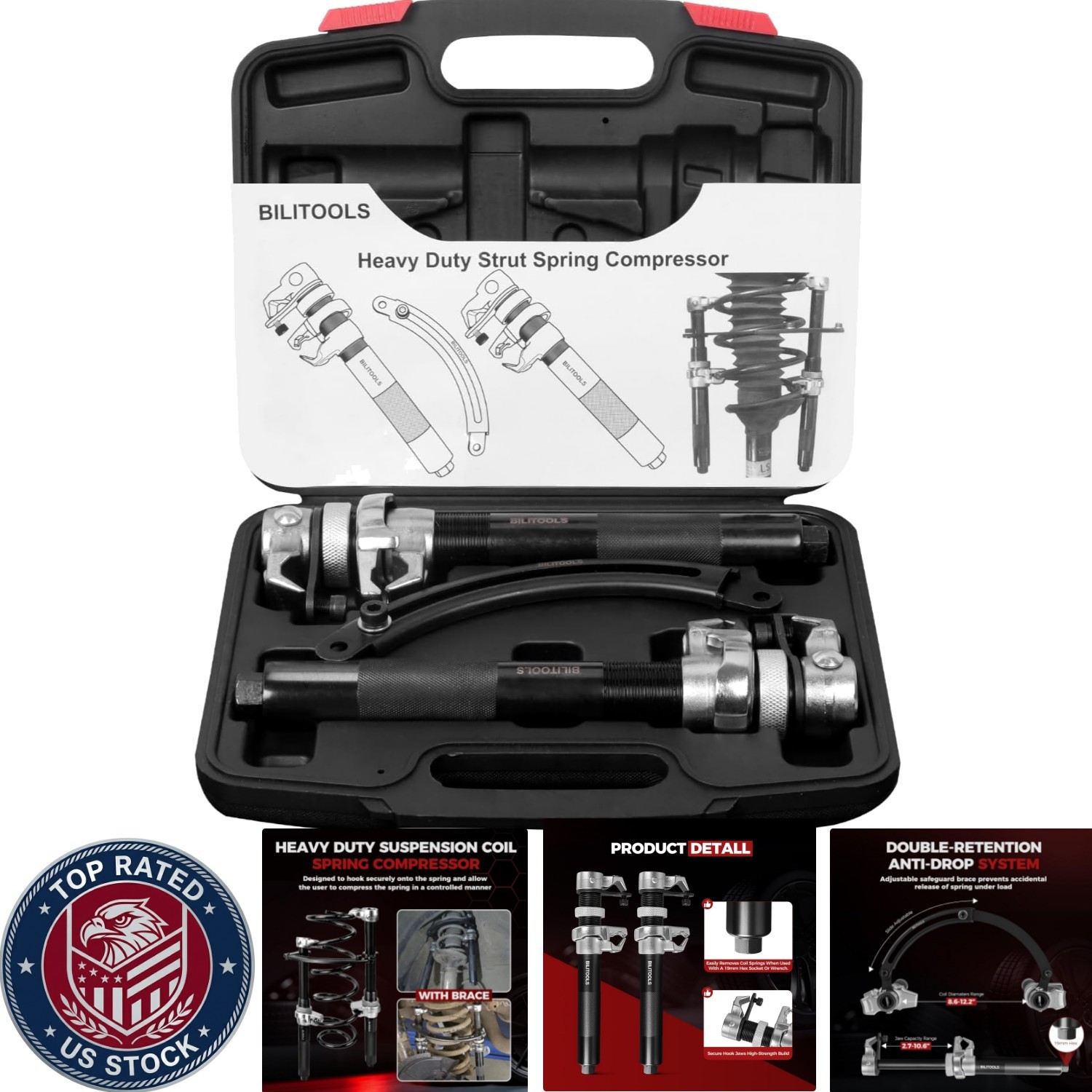 Professional 2-Piece Spring Compression Tool Set with Safety Jaws – 2645 LB Load