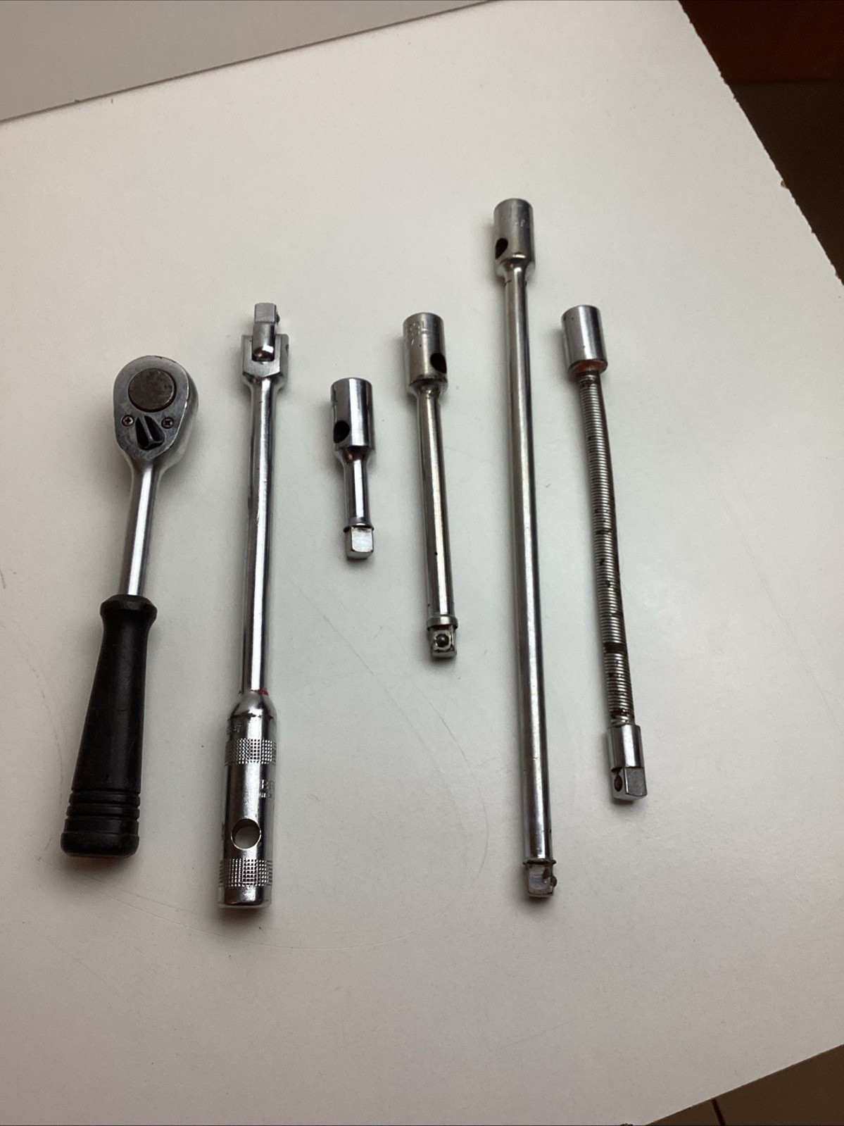 6 Pc BRITOOL 3/8”Drive Assortment. 4 Extensions. Ratchet. T Bar. Breaker Bar