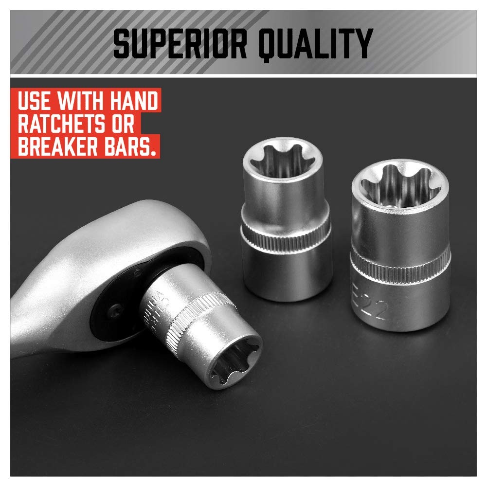 SEDY 14-Piece E-TORX Socket Set – Premium Female Torx 1/4″ 3/8″ 1/2″, Silver