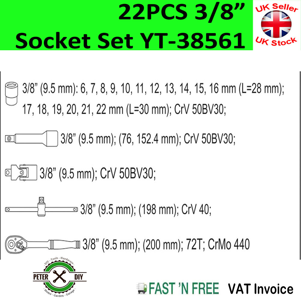 3/8″ Socket Set Ratchet 22pcs Yato Professional AS-DRIVE In Handy Case YT-38561
