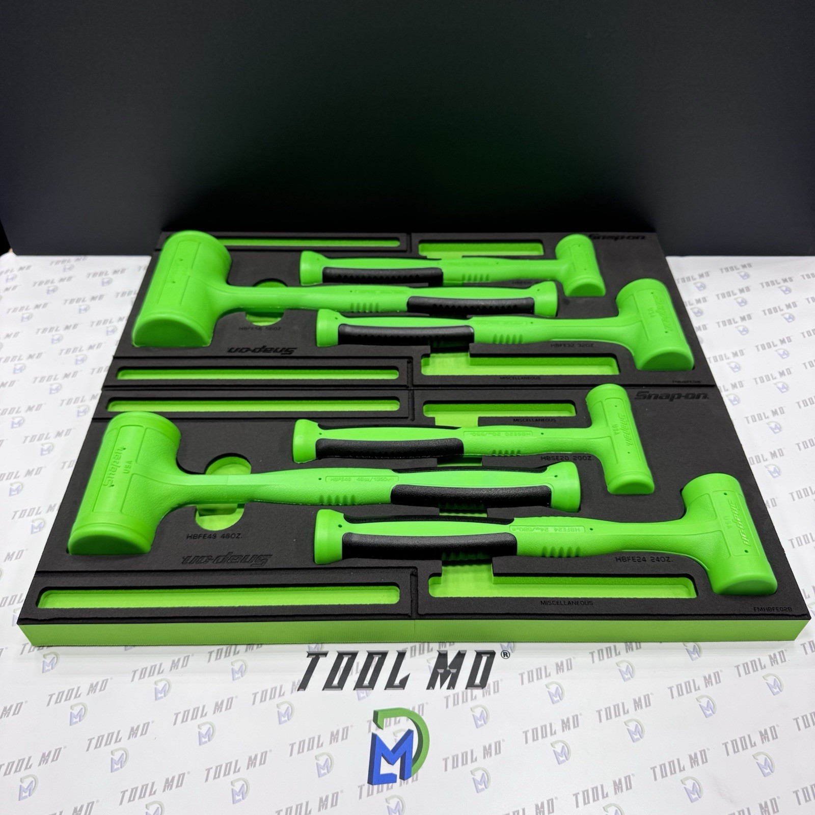 Snap-on Tools NEW 6pc GREEN Dead Blow Hammer Set w/ PRO-FI Foam HBFE6FG
