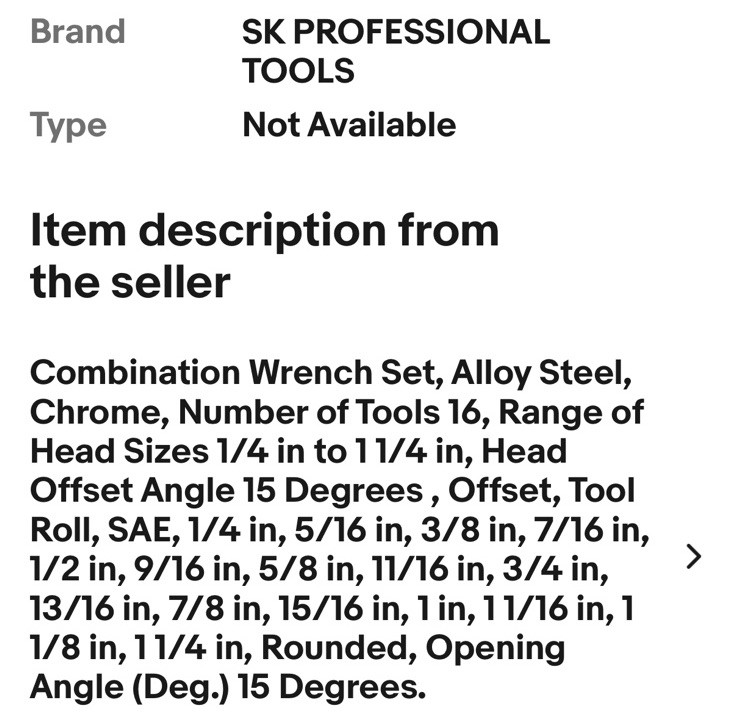 S-K 86014 Professional Tools 16-Piece Superkrome SAE Fractional Wrench Set USA
