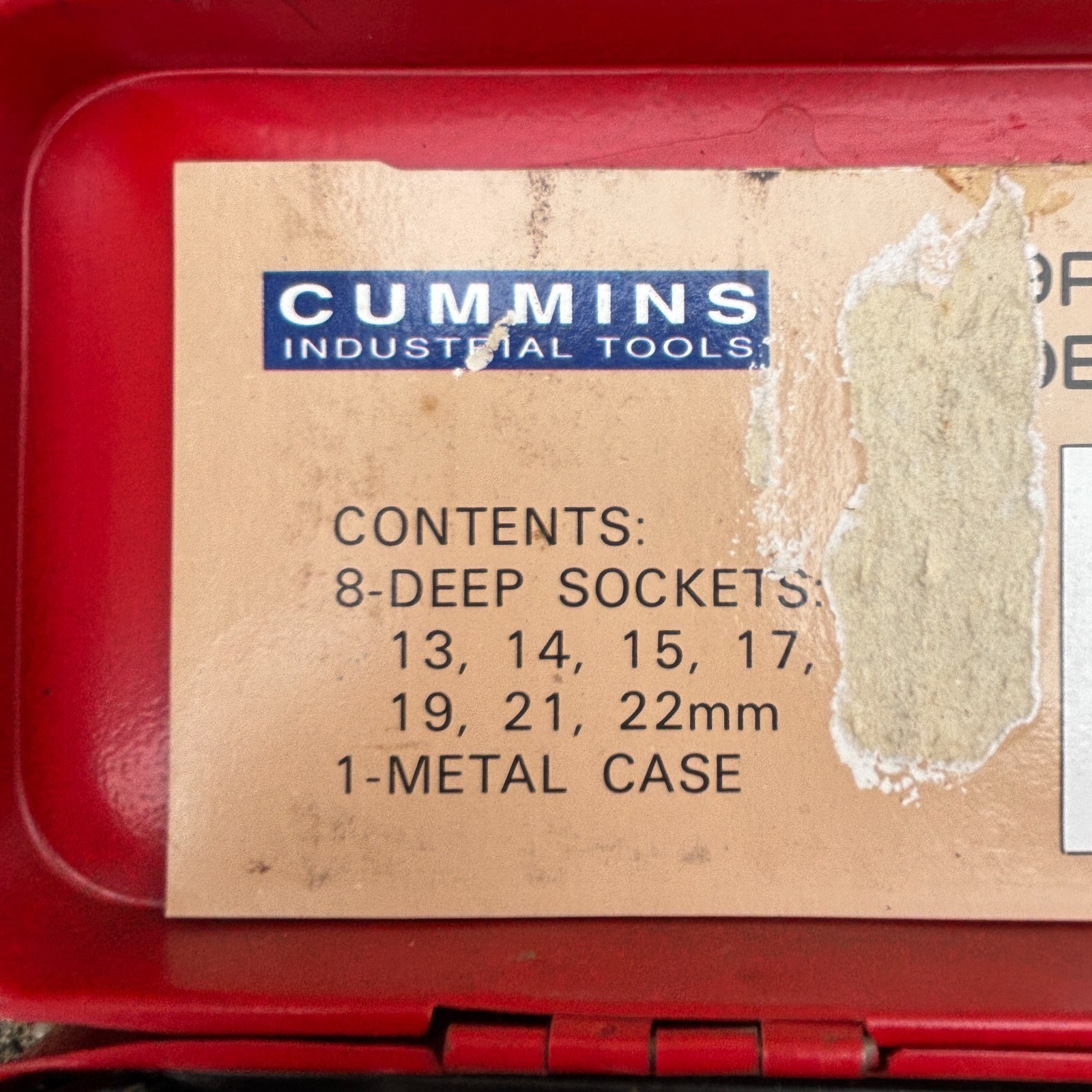 Cummins 8-Deep Wall 1/2″ Sockets 13, 14, 15, 17, 19, 21, 22mm Red Metal Case