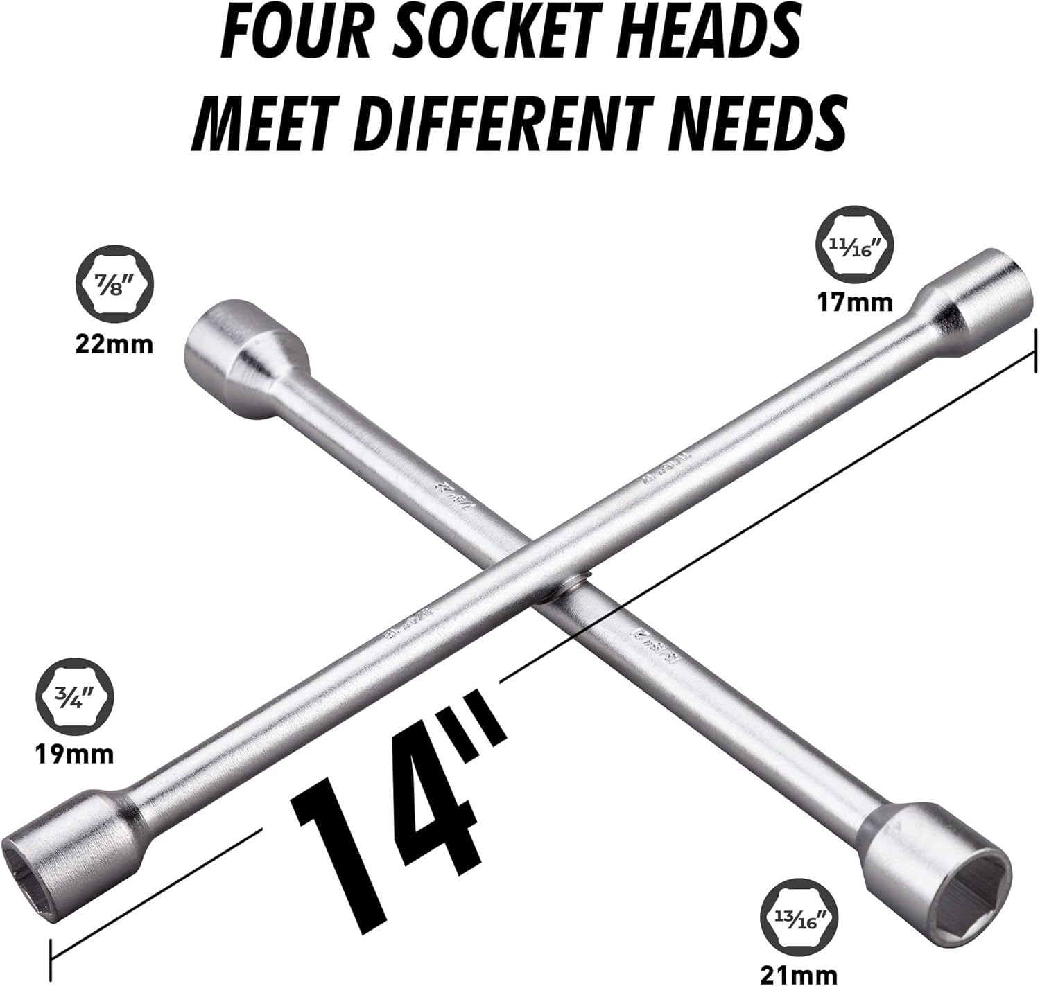 Universal 14-Inch Heavy Duty Lug Wrench – Suitable for SAE & Metric Sizes