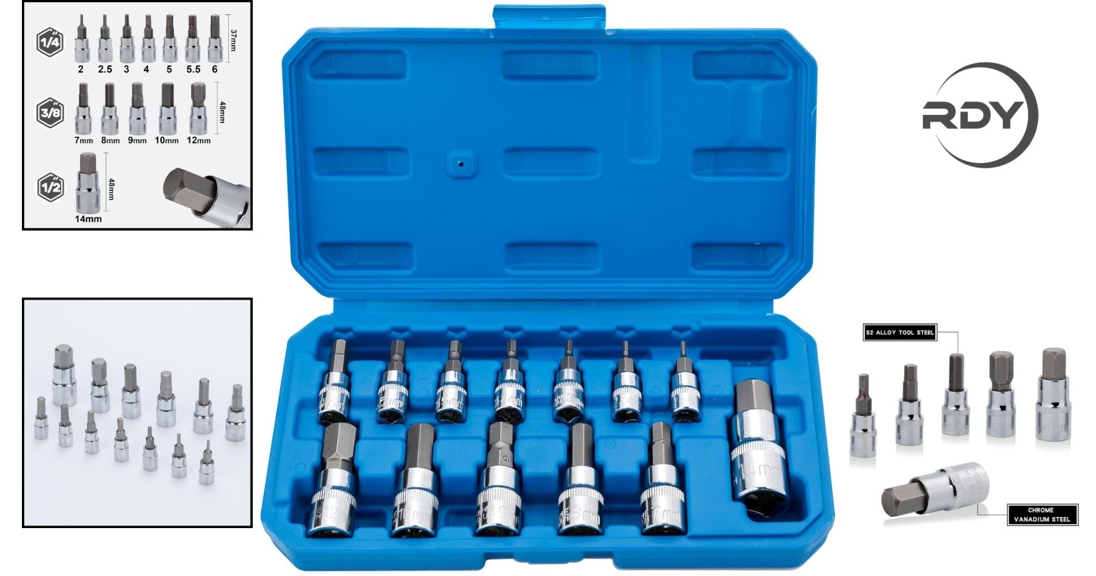 Versatile 13-Piece Metric Hex Bit Socket Set for Tools | Polished Chrome Finish