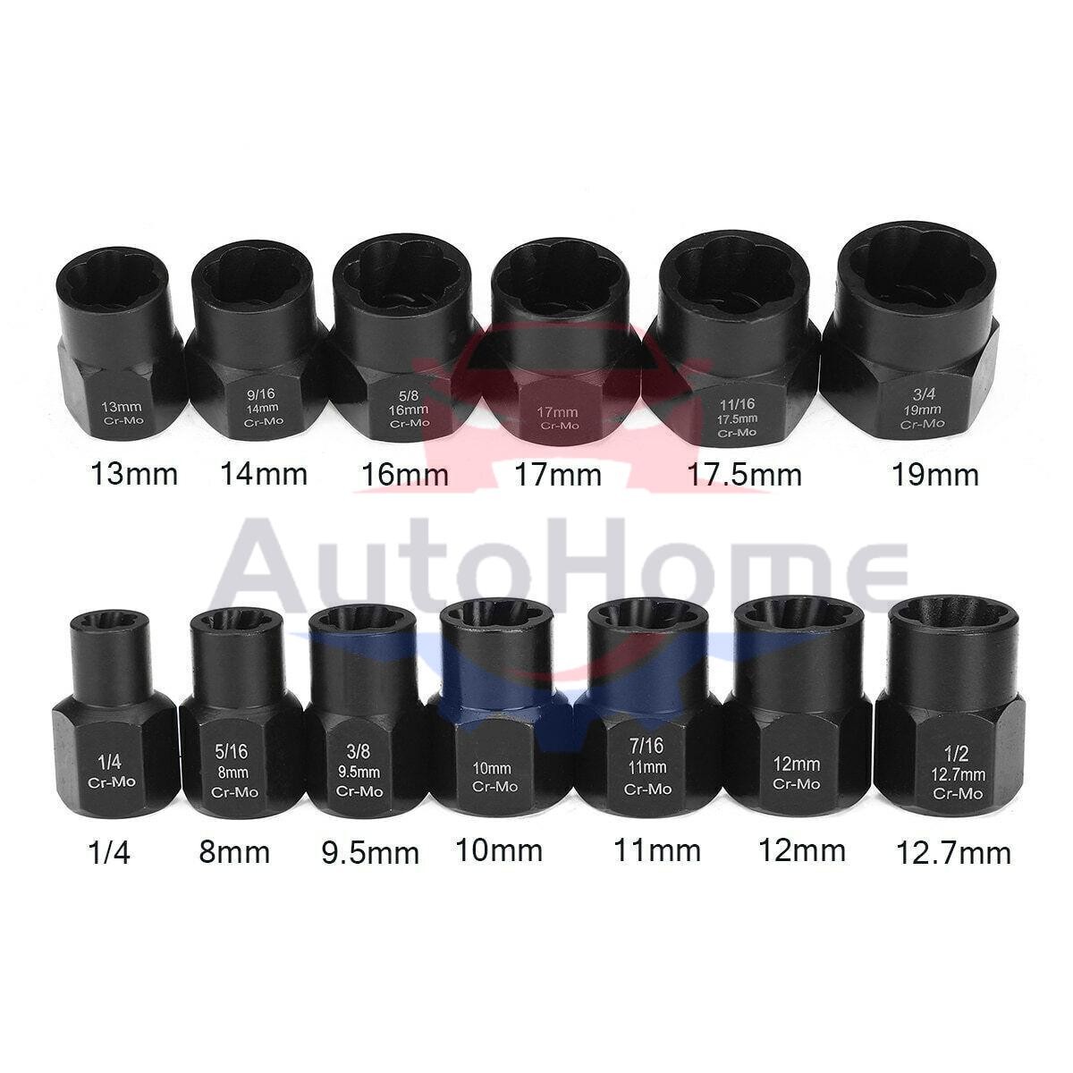 13pc Impact Damaged Bolt Nut Screw Remover Extractor Set Twist Socket Tool Kits