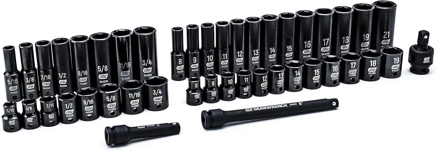 44 Pc. 3/8″ Drive 6 Point Standard & Deep Impact SAE/Metric Socket Set – 84916N