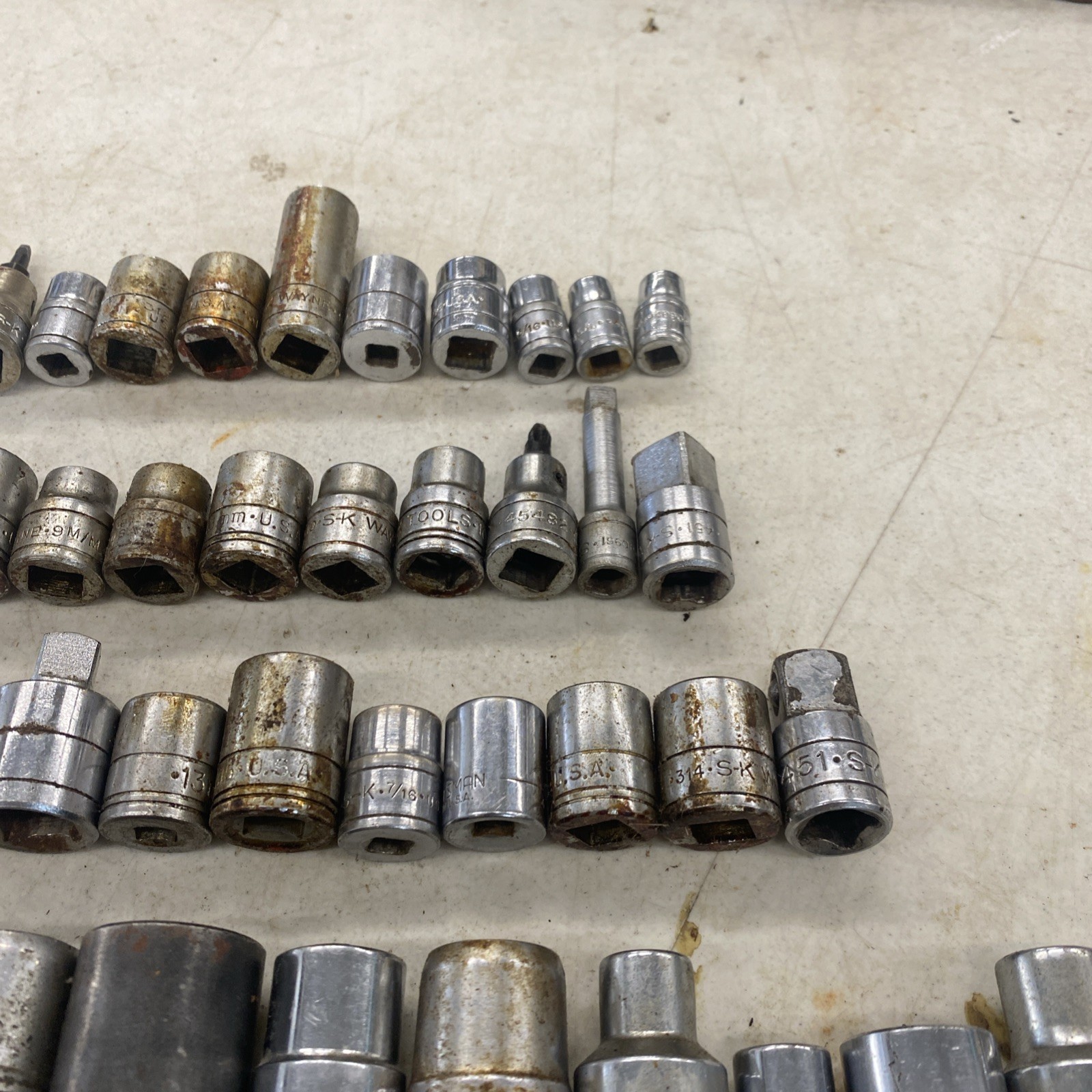 50 pc. Lot Vintage S-K SK USA Made 1/4, 3/8, 1/2″ Drive Sockets READ, M0554L