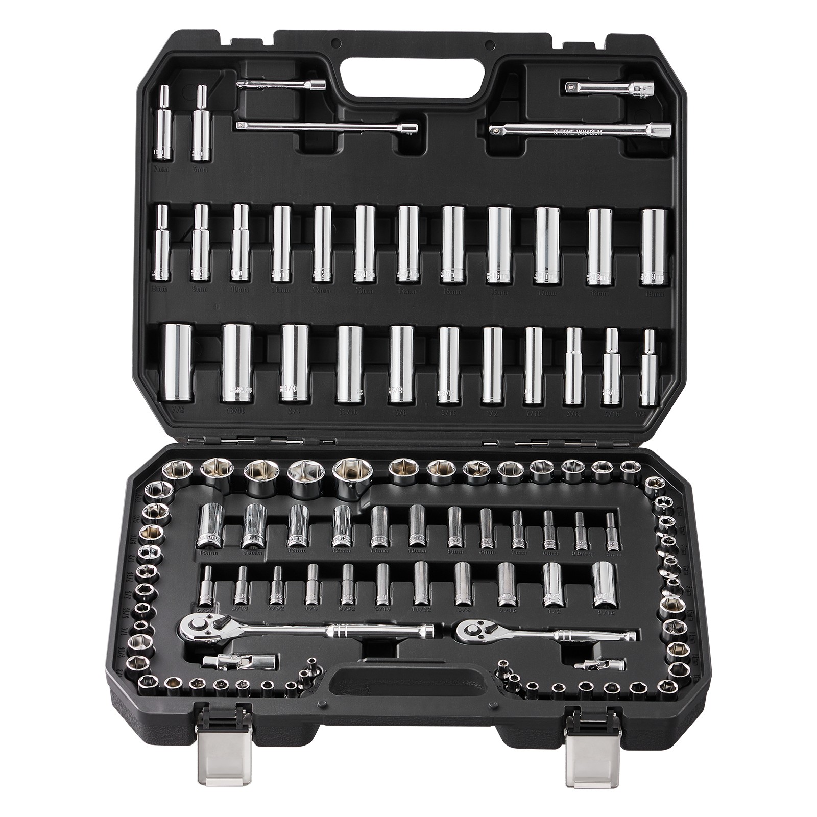 VEVOR 106 Pcs Socket Set 1/4in 3/8in Drive Socket and Ratchet Set 6-Point Tool