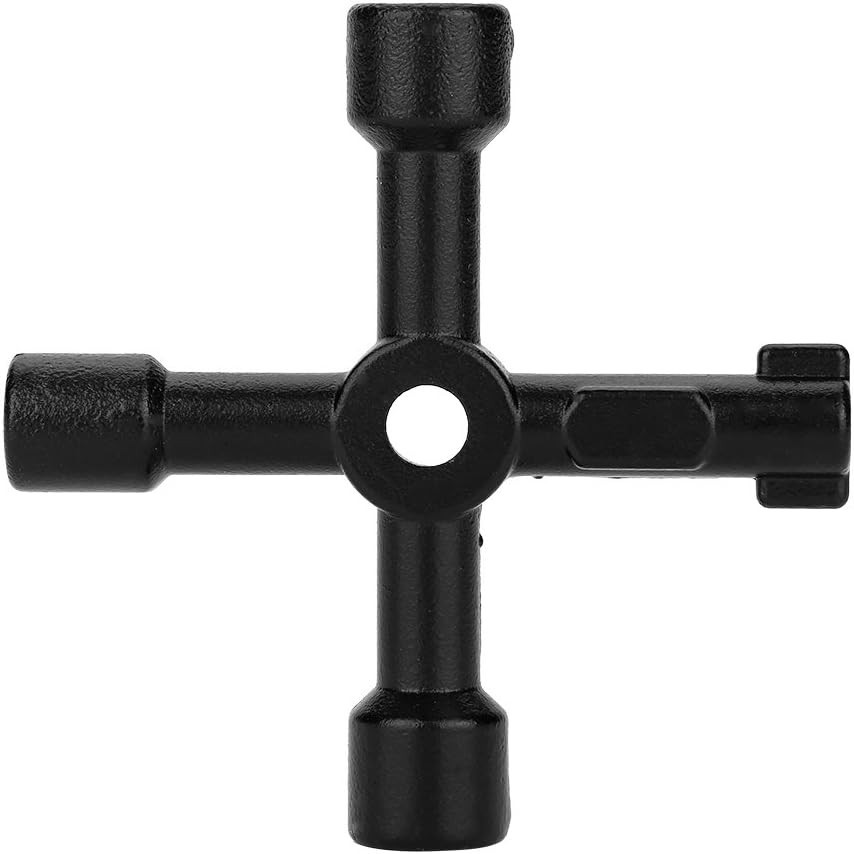 Black Universal 4-Way Zinc Alloy Cross Key for Electric & Gas Access Tools