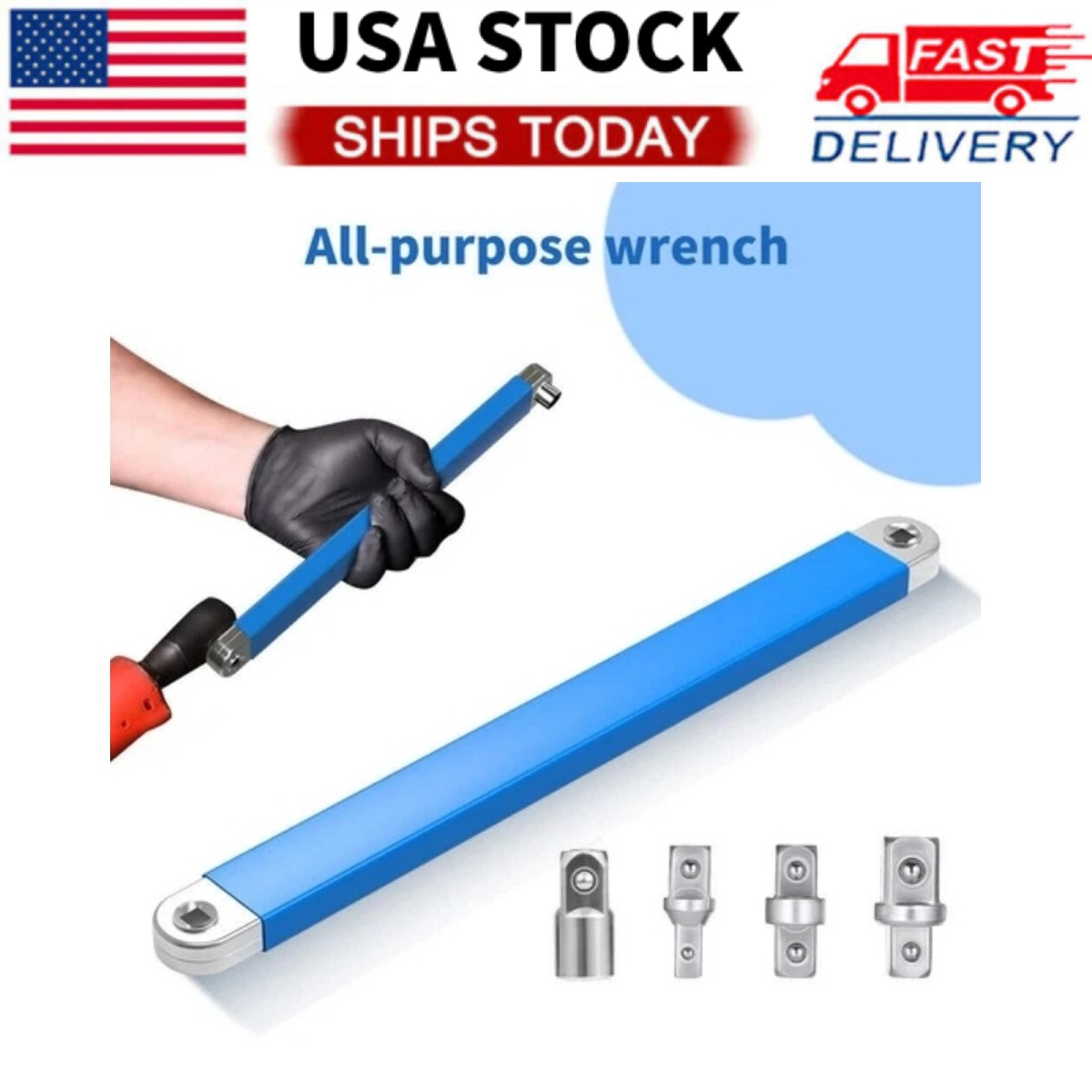Multifunctional Offset Extension Wrench Set with 4 Adapters Socket Wrench
