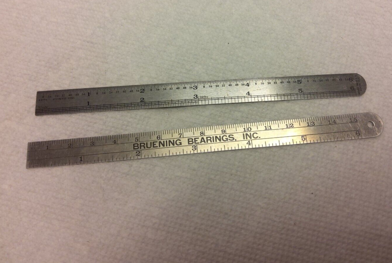 2 6″ Steel Metal Ruler Depth Gauges, Bruening Bearings And Alvin