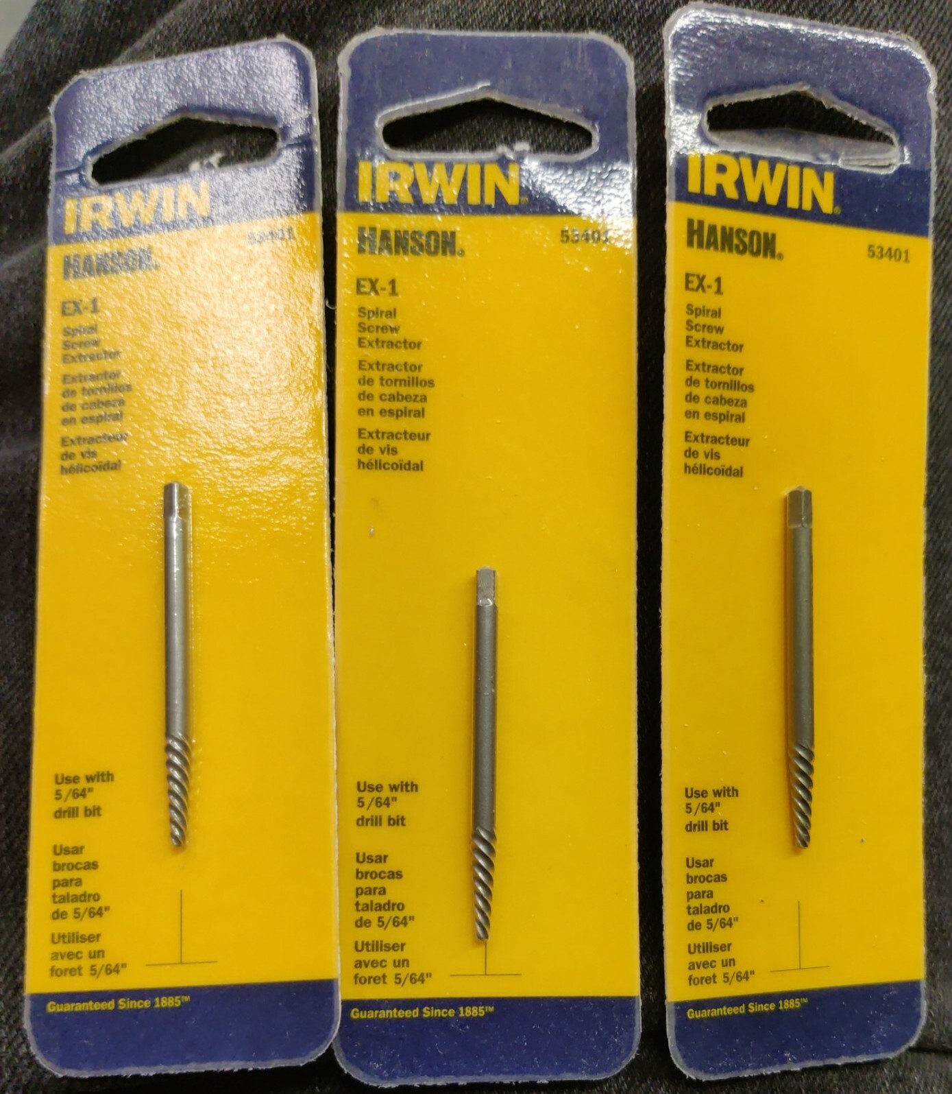 3 Pack IRWIN HANSON 53401 EX-1 Spiral Screw & Bolt Extractors