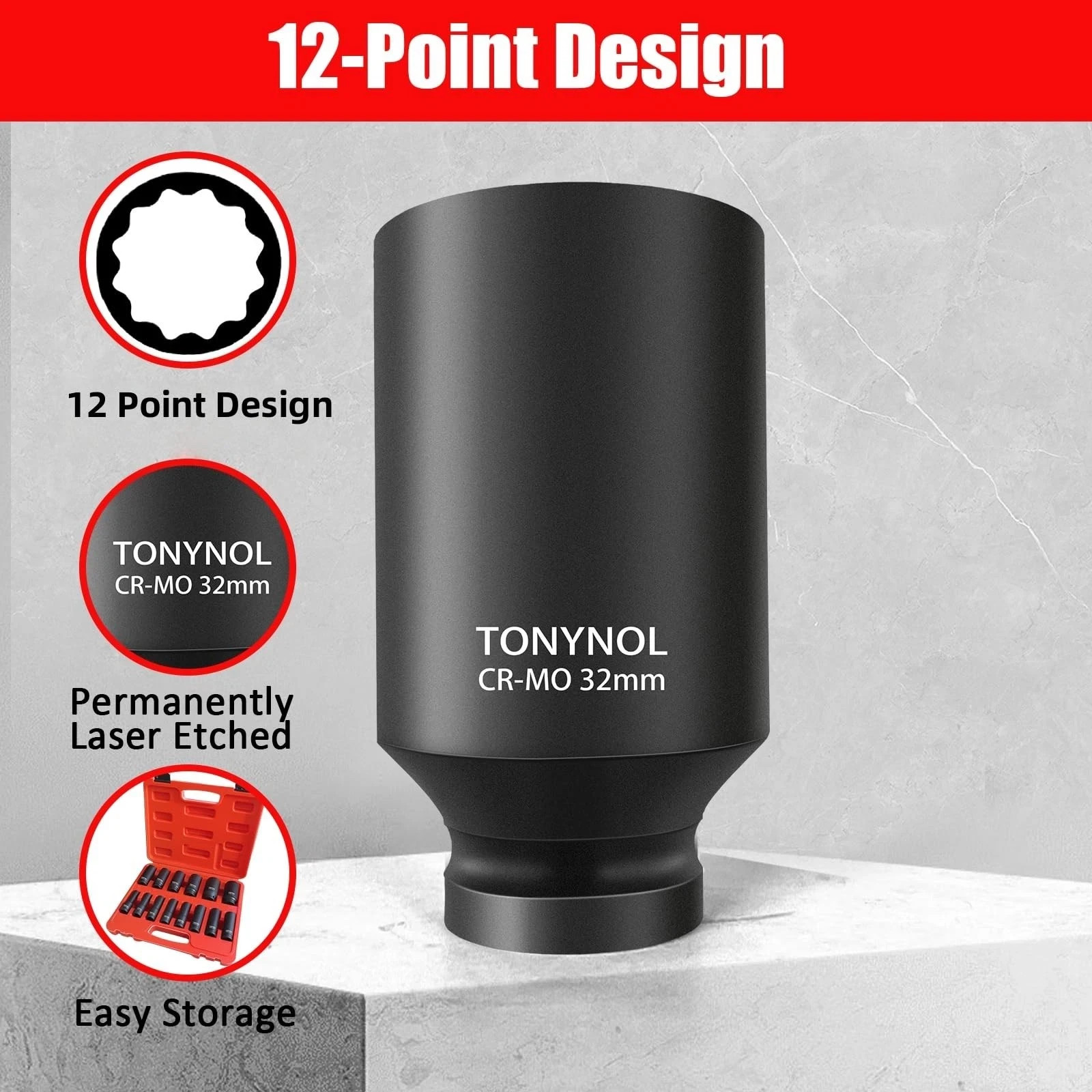 1/2 Inch Deep Drive Impact Socket Set,12-Point,SAE(3/8″ to 1-1/4″),14 Pcs,Cr-…
