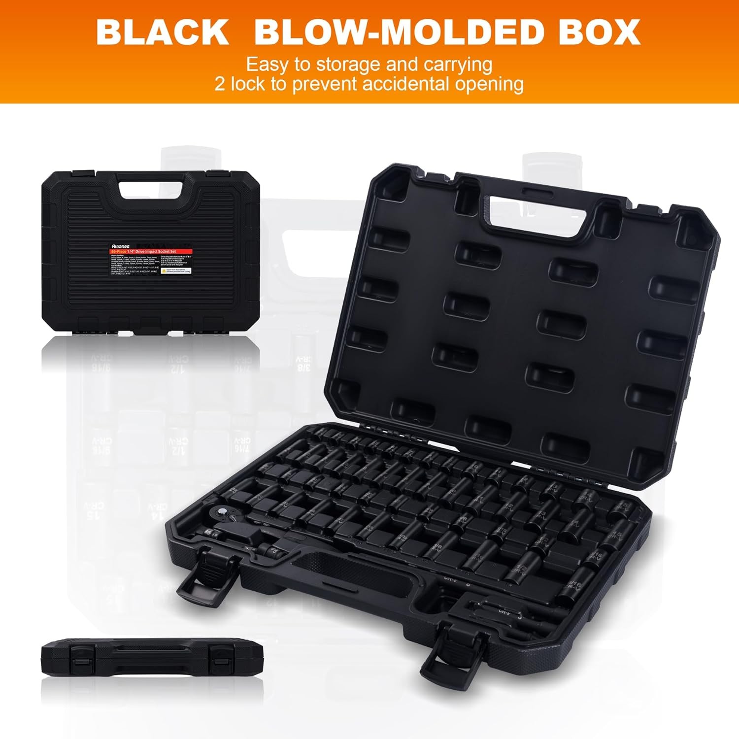 56pcs 1/4″ Drive Impact Socket Set with Case,SAE & Metric,Deep & Shallow,6-Point