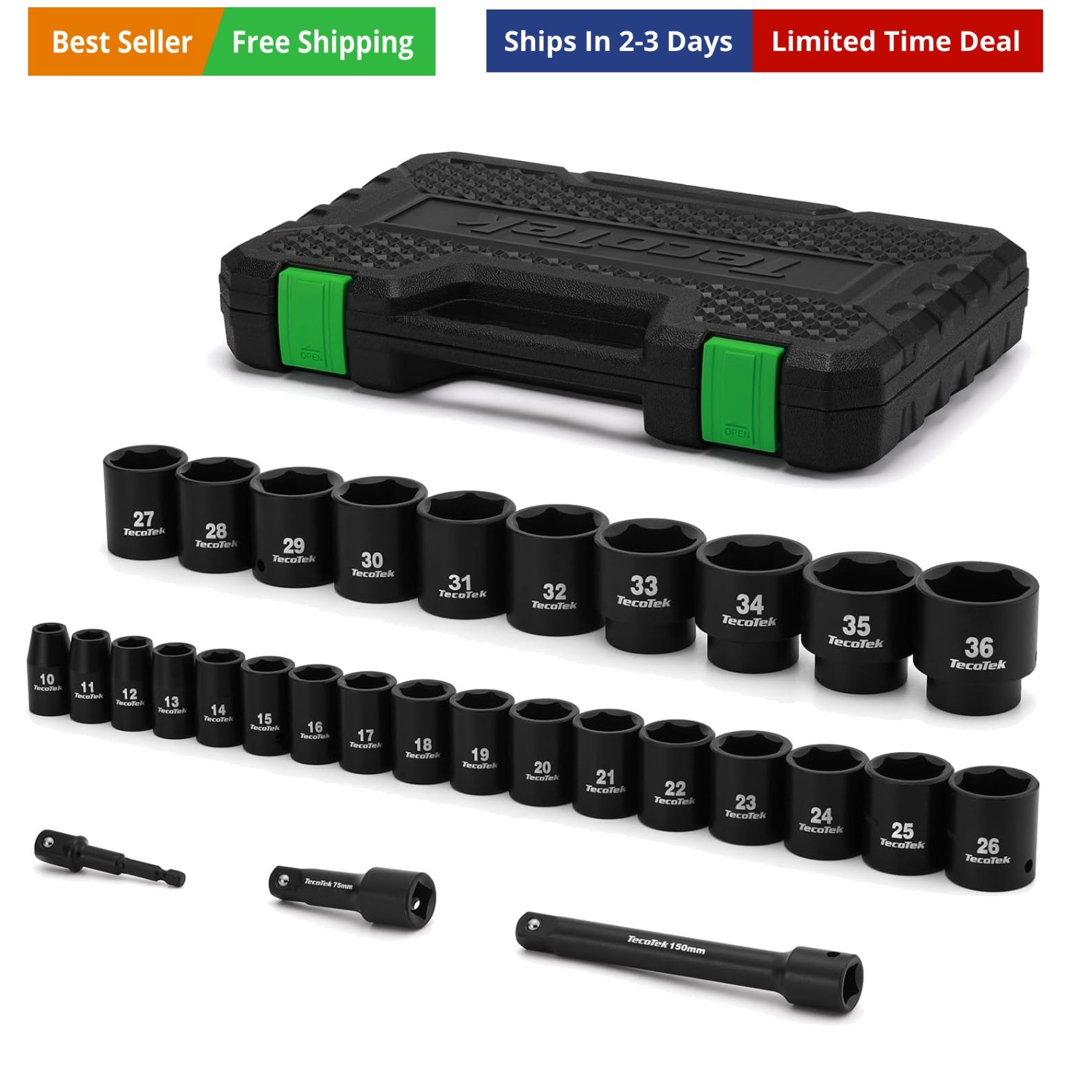 30 Pieces 1/2-Inch Drive Shallow Metric Impact Socket Set, Cr-Mo, 10mm to 36m…