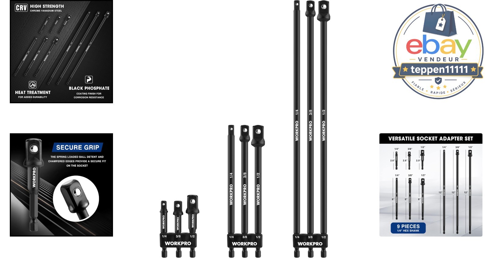 Piece Socket Adapter Extension Set 1/4 3/8 1/2-Inch Drive