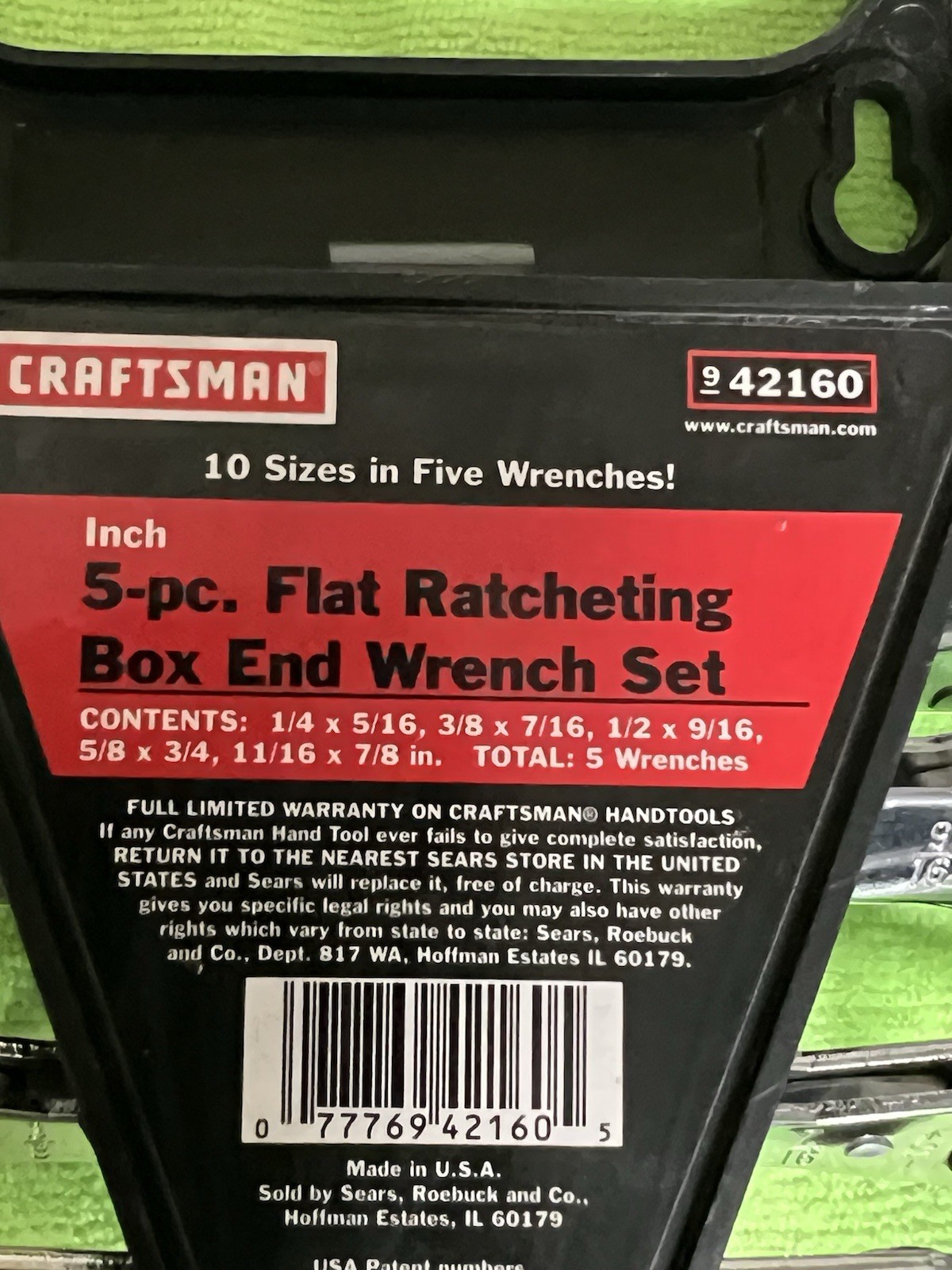 CRAFTSMAN 42160 5-Piece Flat Ratcheting Box End Set ( 10 Sizes in 5 Wrenches )