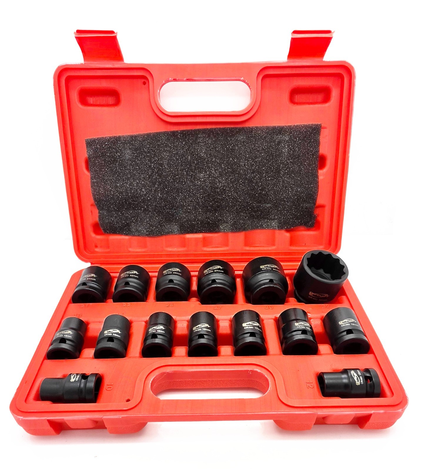 15pcs 1/2″ Drive 12 Point Metric Shallow Impact Socket Set 10~32mm Cr-MO Sockets