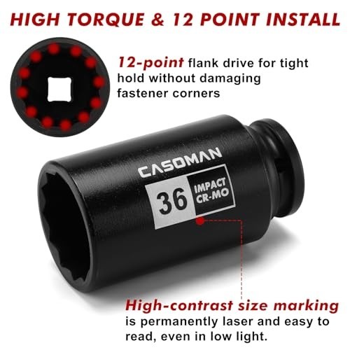 1/2″ Drive Deep Spindle Axle Nut Impact Socket Set, 12 Point Metric, CR-MO, 30-3