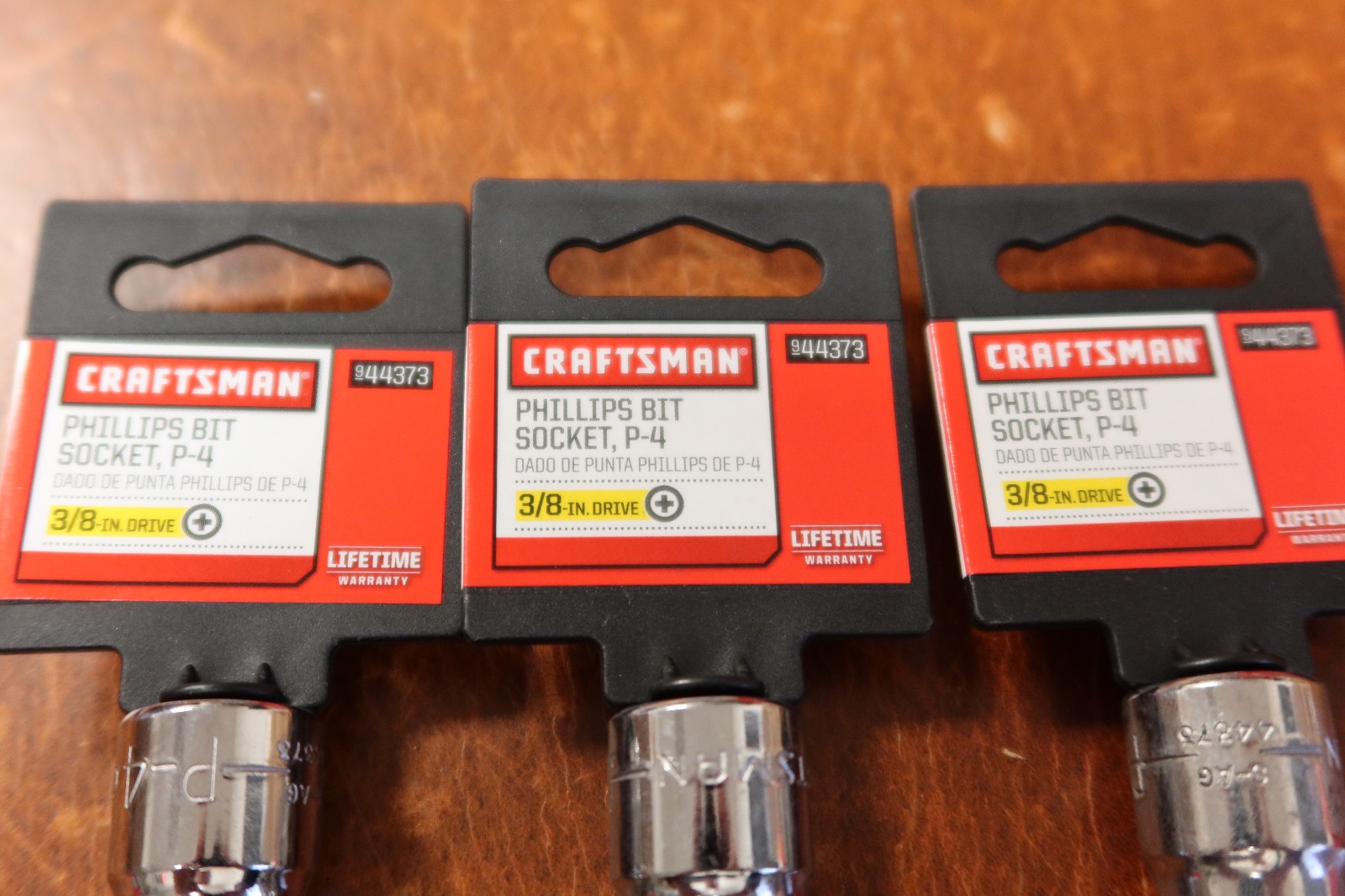 3-count Craftsman P-4 Phillips Bit Socket – 3/8″ Drive – # 44373